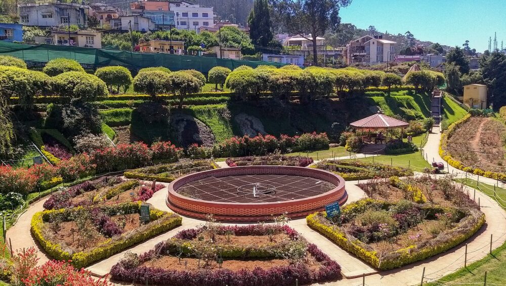 Beautiful Ooty Botanical Garden and Rose Garden surrounded by lush greenery in South India