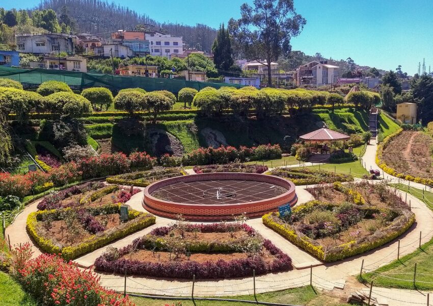 Beautiful Ooty Botanical Garden and Rose Garden surrounded by lush greenery in South India